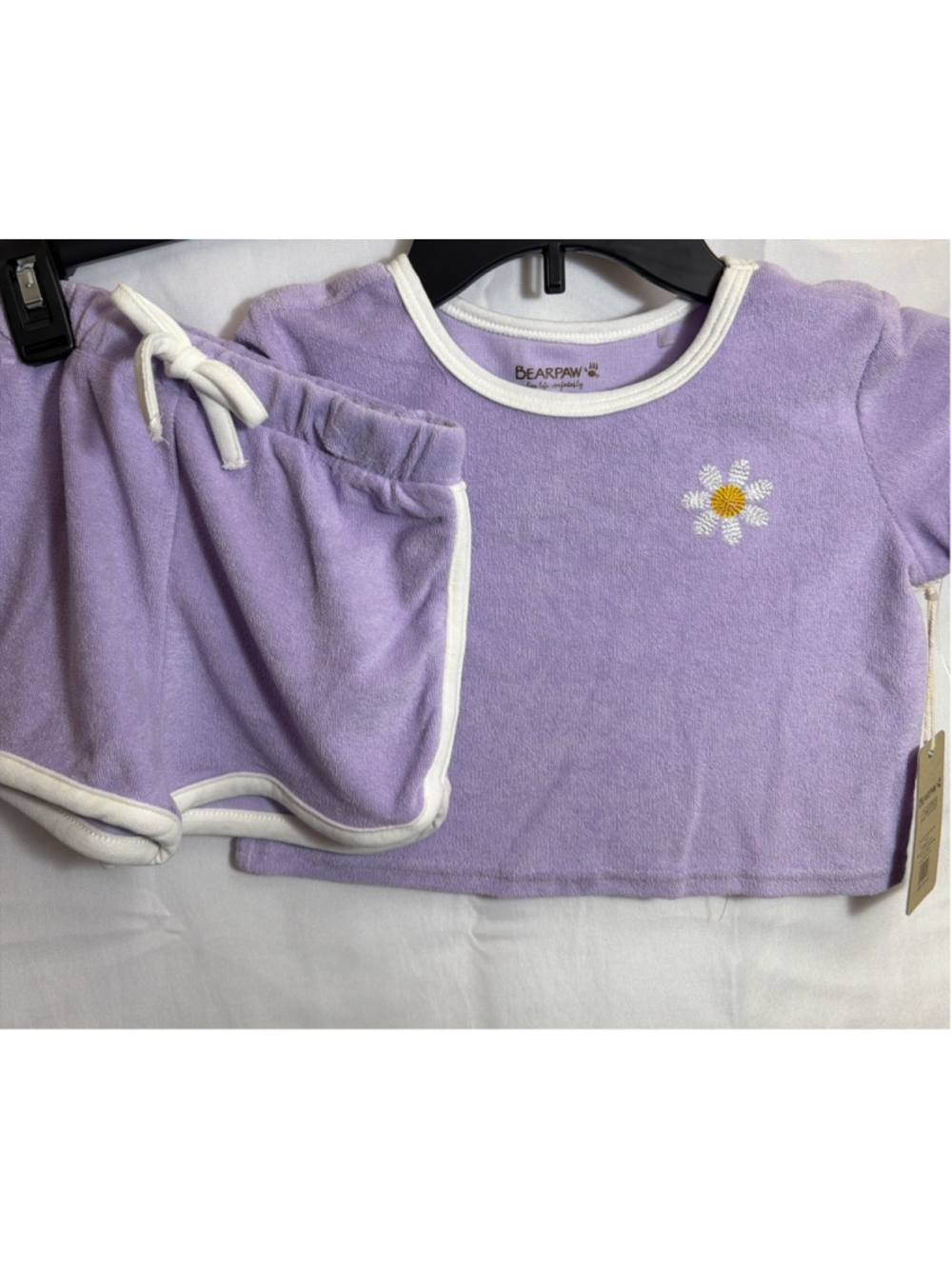 Girls BEARPAW Matching Set 4T Purple White Daisy Terry Cloth